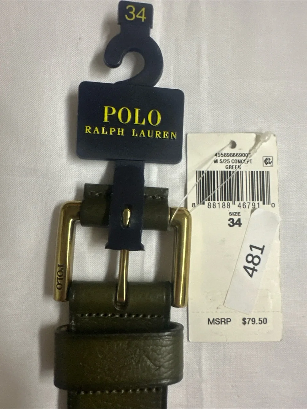 Polo by Ralph Lauren Olive Green Leather Belt with Gold Buckle